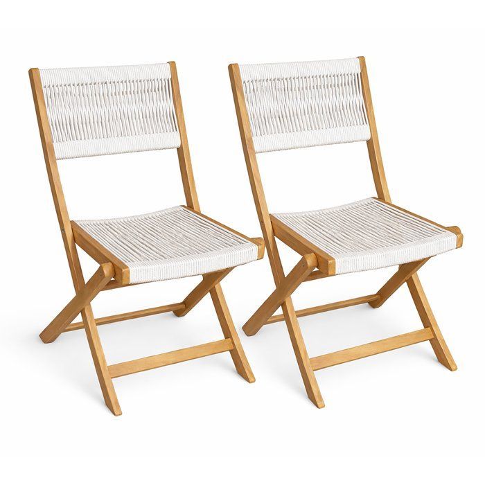 Juego de 2 sillas plegables de jardín - AWANA - Madera de acacia con certificación FSC - Cuerda trenzada - 52 x 48 x 85 cm
