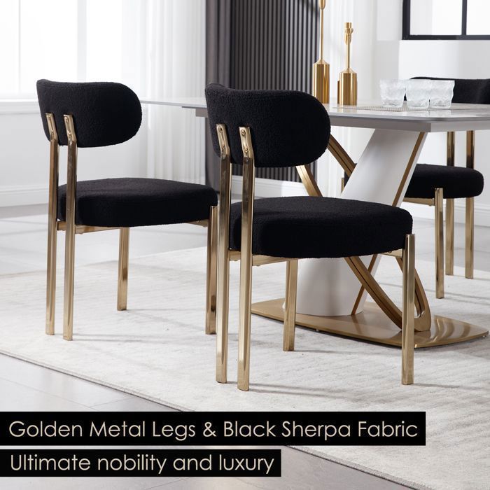 Wahson Chaises de Salle à Manger en Fausse Fourrure Lot de 4 Chaise Salle a Manger Moderne, Chaise de Cuisine sans Accoudoirs, Noir