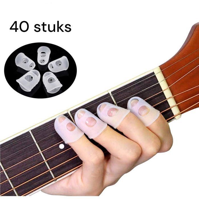 Protectores de dedos para guitarra - 40 protectores de silicona para guitarra, ukelele, bajo, costura y bordado (5 tamaños)
