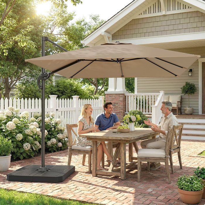 Ombrellone a braccio laterale - ombrellone da giardino per esterni - Outsunny - base e piastre zavorrate - palo in alluminio e rotazione a 360° tramite pedale - kaki
