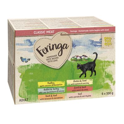 12 x 100 g Feringa Classics Fleischmenü Nassfutter für Katzen – Sonderpreis!*
