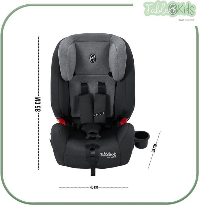 Seggiolino auto per bambini FableKids con Isofix | Seggiolino auto | Gruppo 1/2/3 9-36 kg | Poggiatesta regolabile in 8 posizioni | Grigio