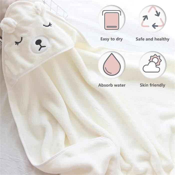 Sortie De Bain Bébé 0-2 Ans 80 x 80 cm,Cape de Bain Bebe avec Capuche Coton Naturel,Serviette Bebe Extra Doux(Blanc)