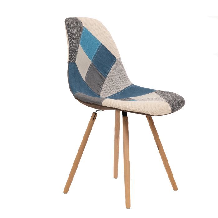 Chaise stockholm Odri scandinave coloris patchwork bleu