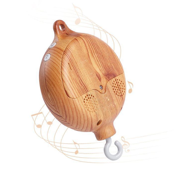 Babymobiel met muziekdoosje en 35 melodieën, 7 cm x 7 cm, muziekdoosje met houtlook
