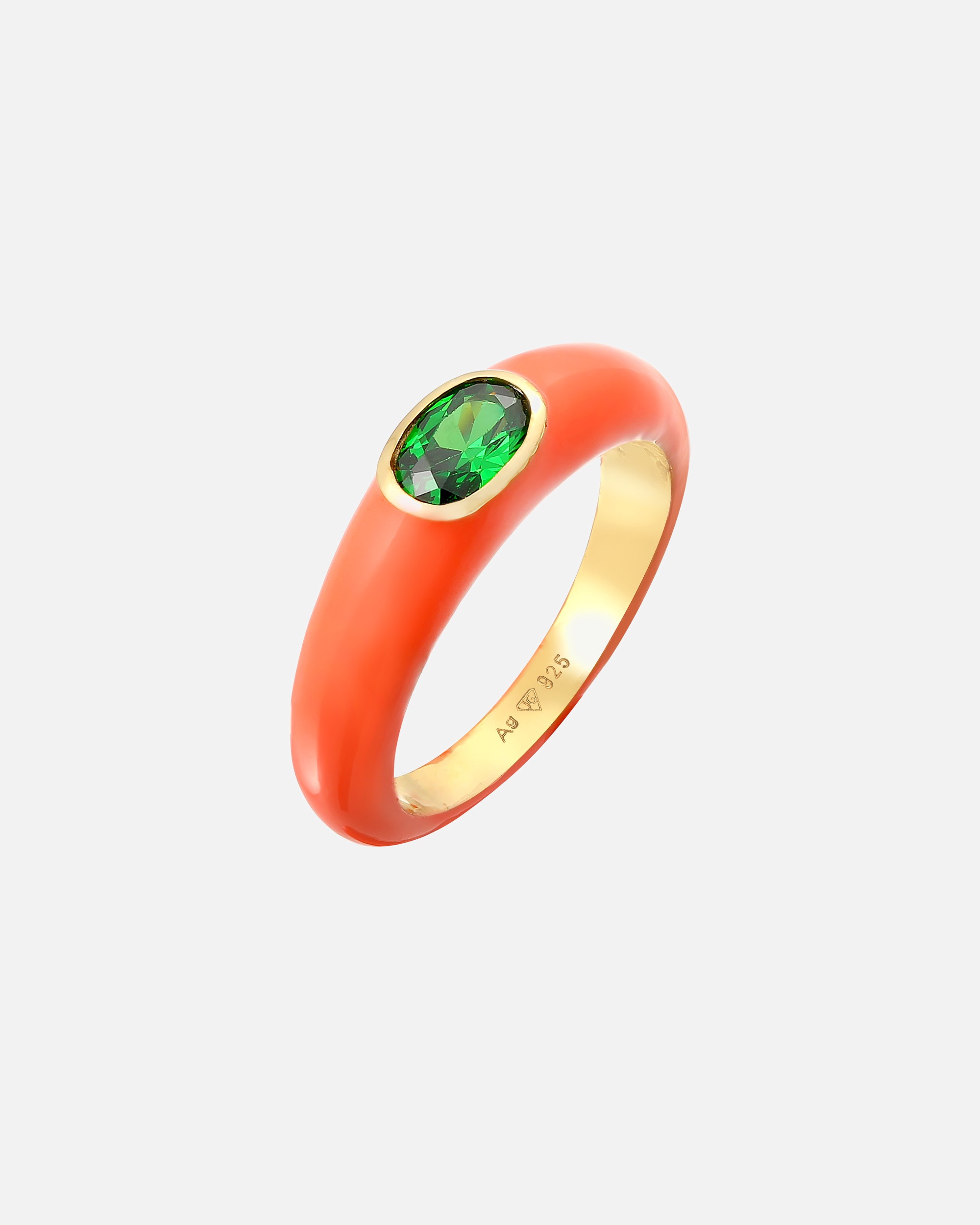 Elli Femmes Solitaire Ovale avec Émail orange et Cristal de zirconium vert en Argent Sterling 925 Plaqué Or