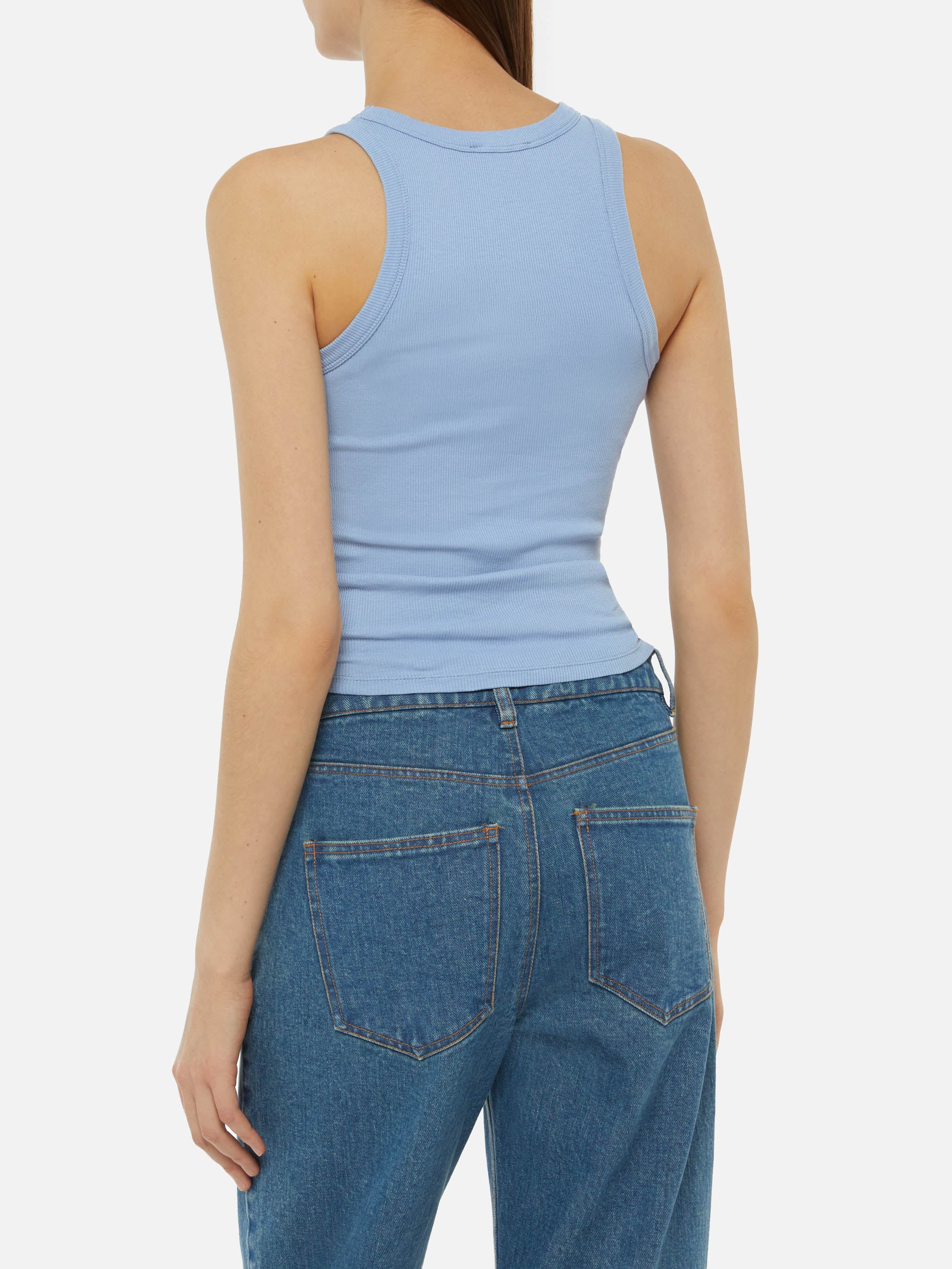 Ada lichtblauwe geribbelde katoenen tanktop