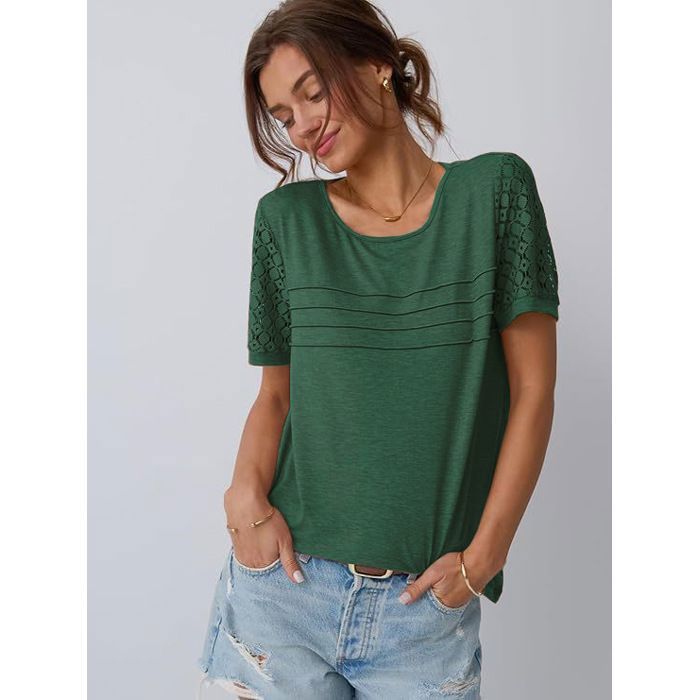 T-Shirt Femme Col Rond Manches courtes Elegant Confortable,Vert