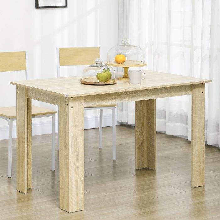 Mesa de comedor rectangular - HOMCOM - 4 a 6 personas, cocina moderna, patas triangulares estables - madera - 120x69x75cm - roble