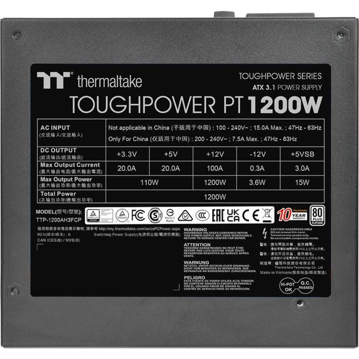 Fonte de alimentação modular para PC THERMALTAKE Toughpower PT - 1200 W - 80 Plus Platinum