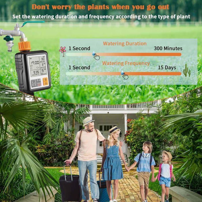 Waterdichte automatische druppelirrigatietimer - Multifunctionele timer (oranje)