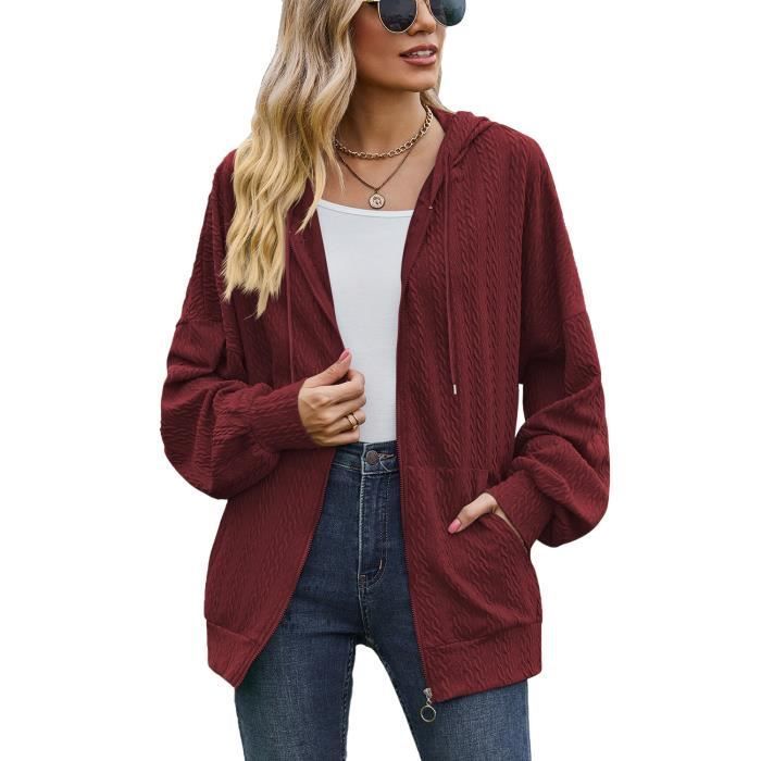 Sweat À Capuche Femme INSFITY - Bordeaux - Col à Capuche - Manches Longues - Zippée