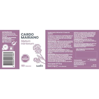 Complément alimentaire Wells à base de chardon-Marie pour la fonction hépatique, 50 capsules.