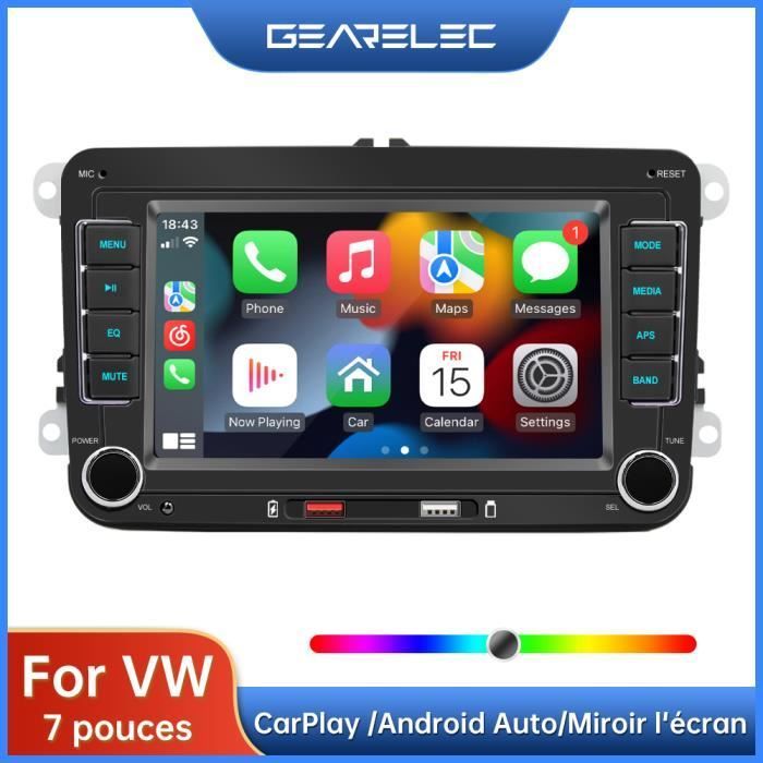 Autorradio GEARELEC de 7 pulgadas para VW, Carplay inalámbrico, Android Auto, reproductor multimedia MP5 con pantalla, USB, espejo retrovisor, Bluetooth, llamadas.