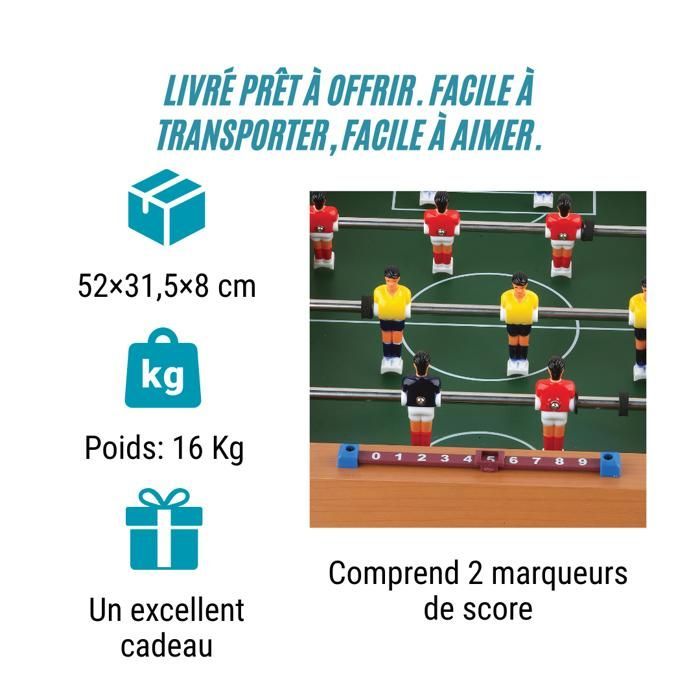 DEVESSPORT Mini Table Football for Children, Portable Soccer Game with Players and Scorers. Ideal Gift for Ages 3+