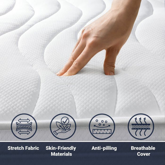 Antibakteriell skummadrass - THE WHITE STONE - 200 x 200 cm - Høyde 20 cm - Hypoallergenisk - Fast