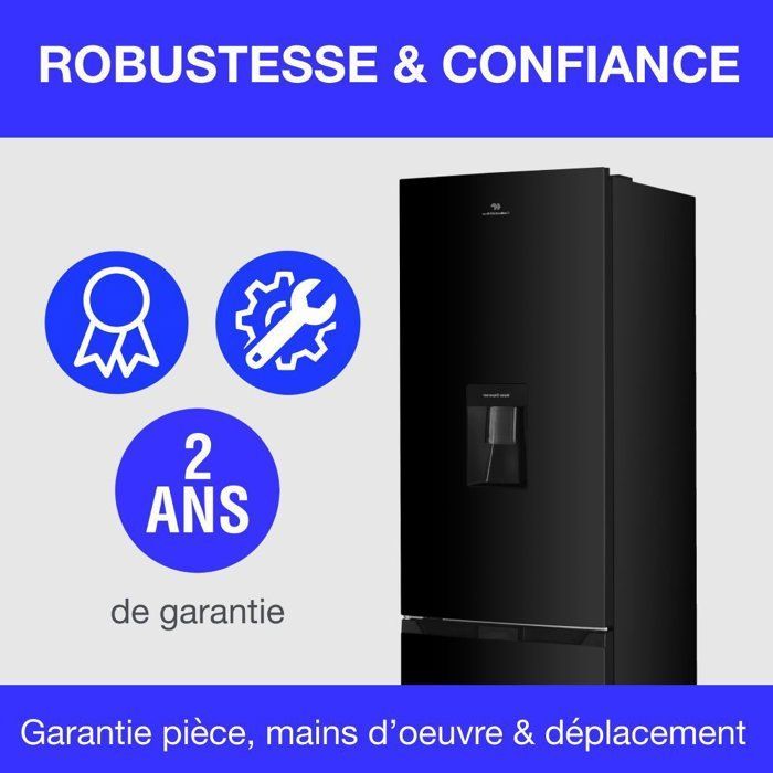Réfrigérateur congélateur bas CONTINENTAL EDISON - 251L -Total No Frost(Sans givre) - Noir - L 54 cm x H 180 cm