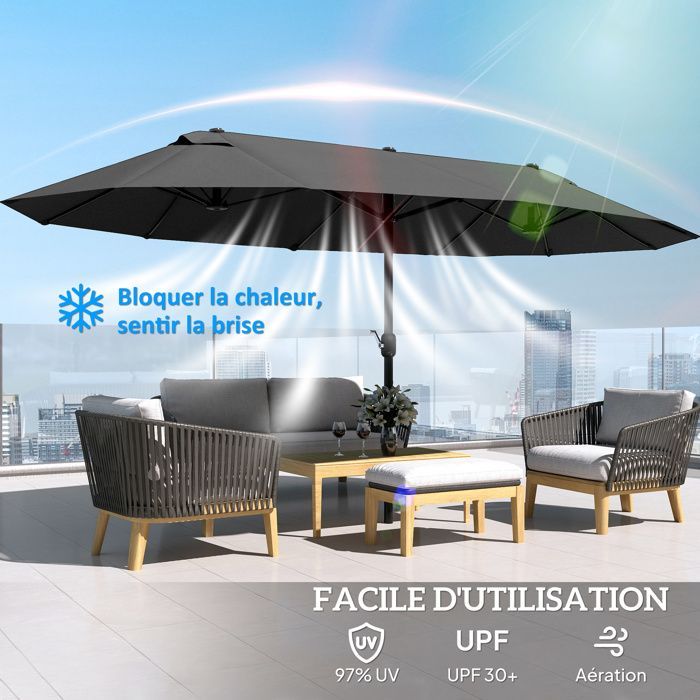 XXL tuinparasol, groot formaat, met draaimechanisme te openen en te sluiten, staal, polyester met hoge dichtheid, zwart