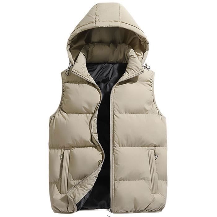 Heren pufferjack, mouwloos pufferjack met afneembare capuchon, warm pufferjack voor de herfst/winter met ritssluiting en opstaande kraag - kaki