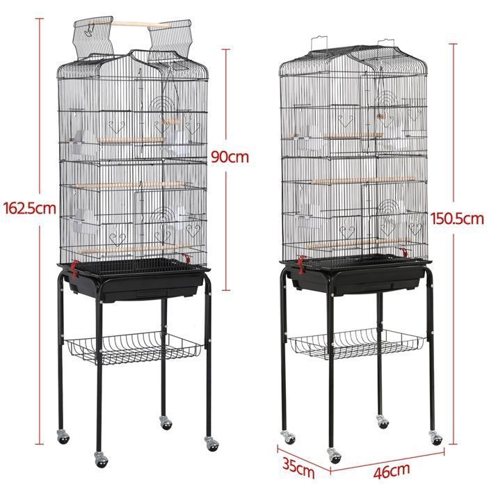 Yaheetech suuri lintuhäkki pyörillä kanarialinnuille, papukaijoille, undulaateille ja kanarialinnuille, 4 ruokinta- ja 3 orrella, 150,5 cm