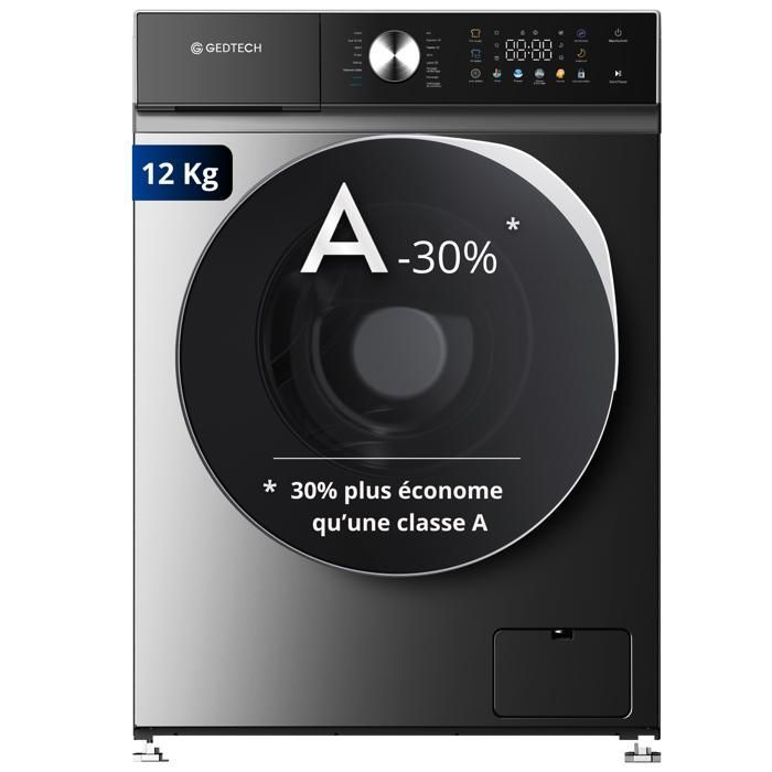 Máquina de lavar roupa de carregamento frontal GEDTECH GLLPS121400DG - 12 kg - 1400 rpm - 16 programas - Eco - Rápido - Consumo muito baixo - LED colorido