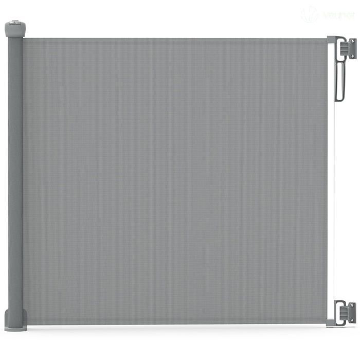 Barrera de seguridad retráctil VOUNOT® de 180 cm, gris - Doble cierre con una sola mano - Para bebés, niños y perros