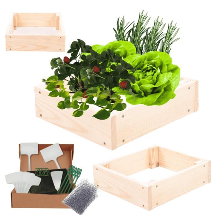 MODO24 ZP09 Huerto modular elevado con escalones, madera de pino, hierbas/verduras, jardín/terraza/balcón, 9x30x30 cm, natural