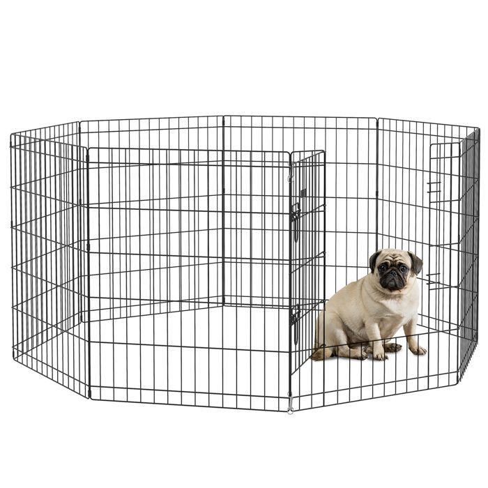 Recinto modulare PawHut - per cani, conigli e roditori - Pieghevole - 1 porta - 8 pannelli - Metallo - 61x76 cm - Nero