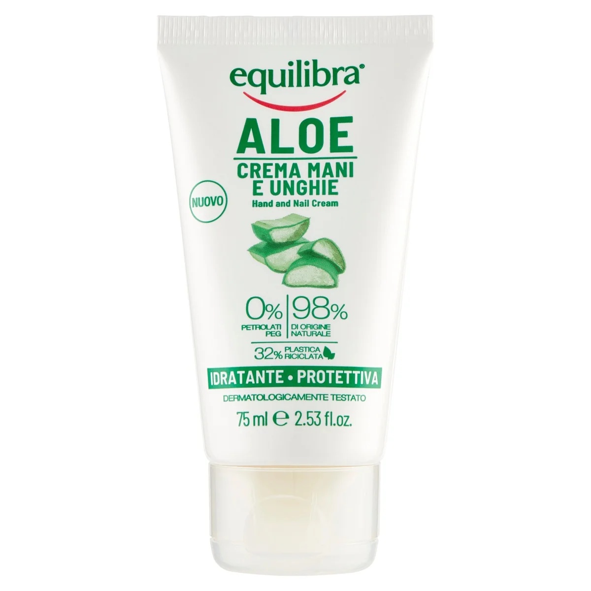 Equilibra Aloë hand- en nagelcrème 75 ml, hydraterend en beschermend.