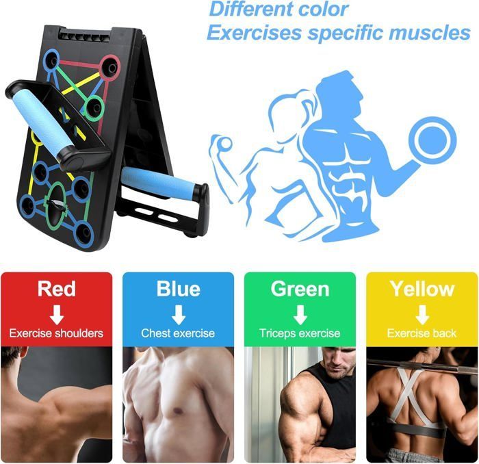 Planche Push up - HAUTSTORE - Pliable Multifonction - Ergonomique - Avec 2 Bandes de Résistance - Noir