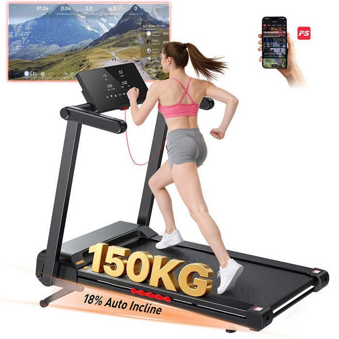 FT62 Treadmill - Folding Walking Machine, 4.0HP Motor, 18% Automatic Incline, Speed 1-16km/h, LED Display, 150kg Load Capacity, For Adults