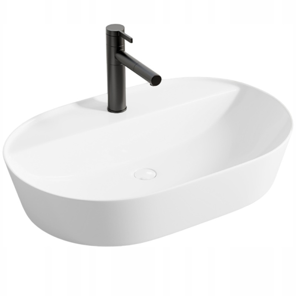 Owalna umywalka nablatowa ceramiczna biała 60 cm