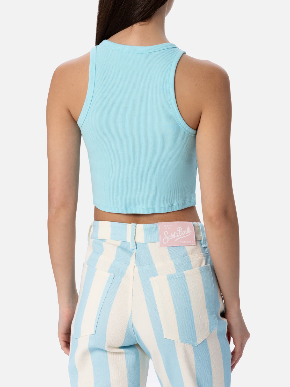 Dames tanktop van geribbeld katoen met borduursel van Saint Barth Beach