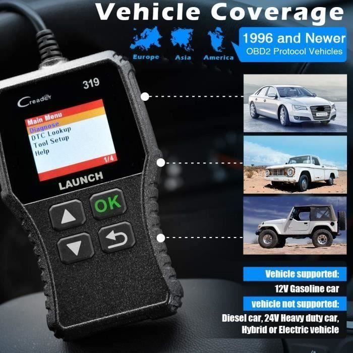 Ferramenta de diagnóstico automotivo - LAUNCH - CR319 - OBD2 - Leitura de códigos - Teste do sensor de oxigênio