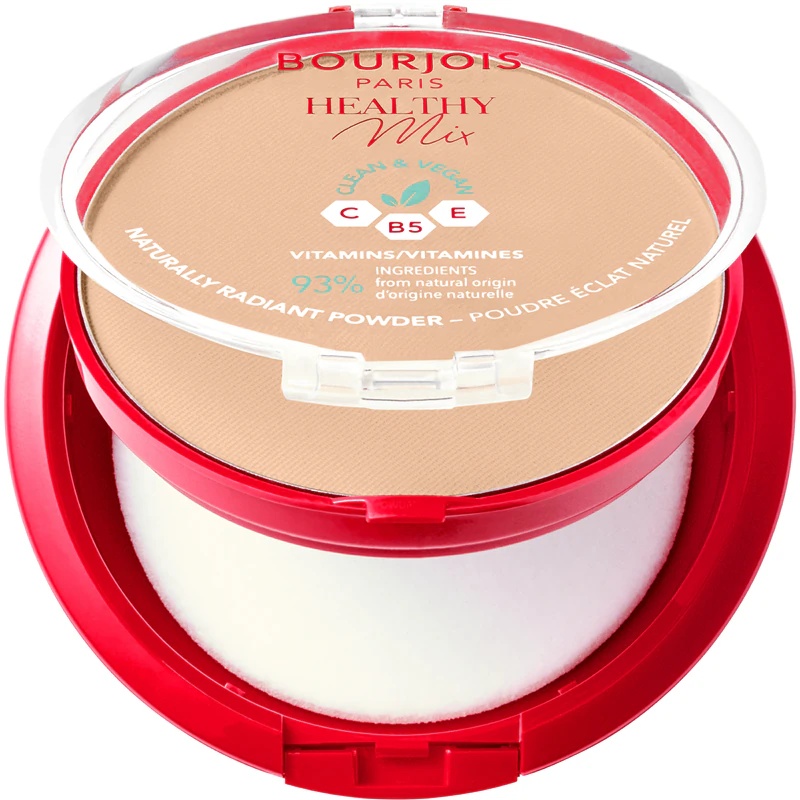 Bourjois Healthy Mix matējošais pūderis, kas piešķir ādai starojošu izskatu.