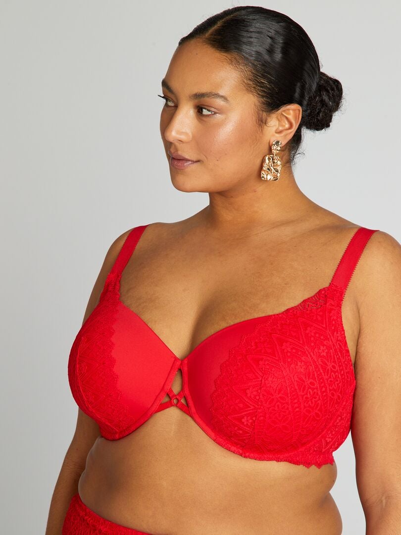 Sutiã Balconette com Renda Transpassada - Vermelho