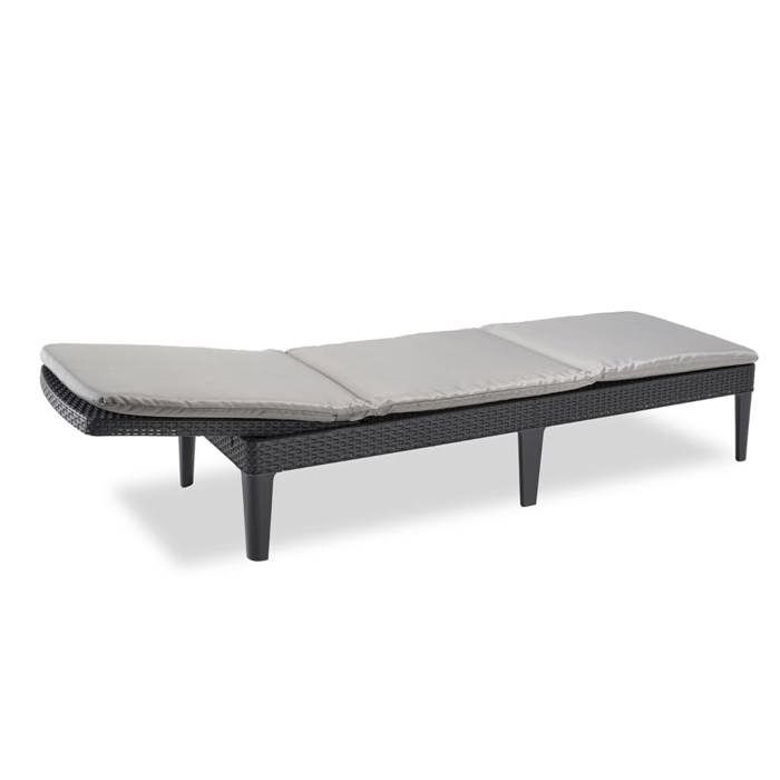 Sun lounger - Allibert by KETER – JAIPUR - in imitation woven rattan resin - graphite grey - adjustable backrest with cushion