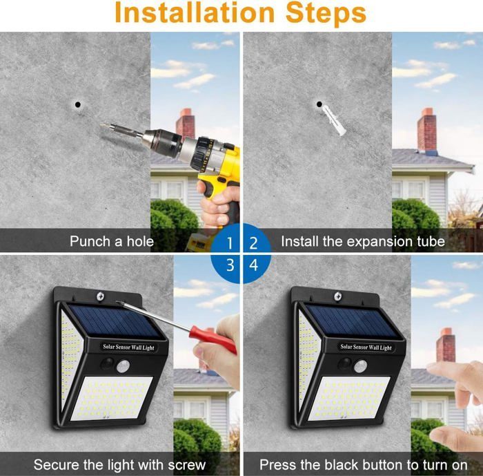 Luz solar para exteriores, lámpara solar para exteriores con sensor de movimiento, 3 modos [1 paquete de 144 LED] Iluminación impermeable