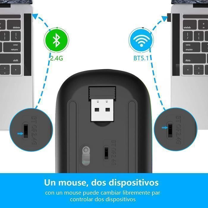 Mouse wireless Bluetooth ricaricabile e silenzioso - Compatibile con PC, tablet e telefoni | Mouse wireless USB