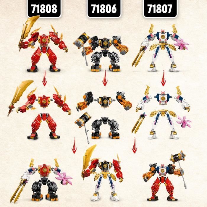 LEGO® 71808 NINJAGO Mech di fuoco elementale di Kai, giocattolo ninja con personaggio personalizzabile più minifigure di Kai e Zane