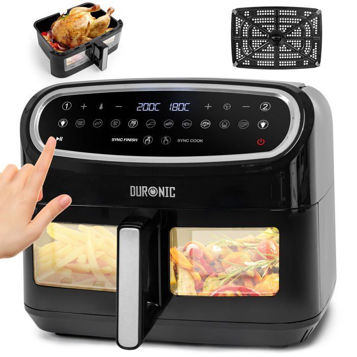 Duronic AF14 BK Friteuse à Air avec 1 grand tiroir de 10L inclus Air fryer avec 10 Programmes de Cuisson Préréglés Sans huile Gâteau