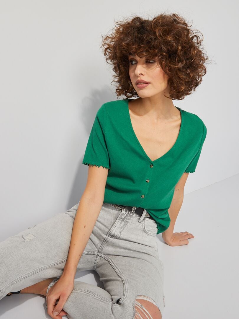 Camiseta de malha canelada - VERDE