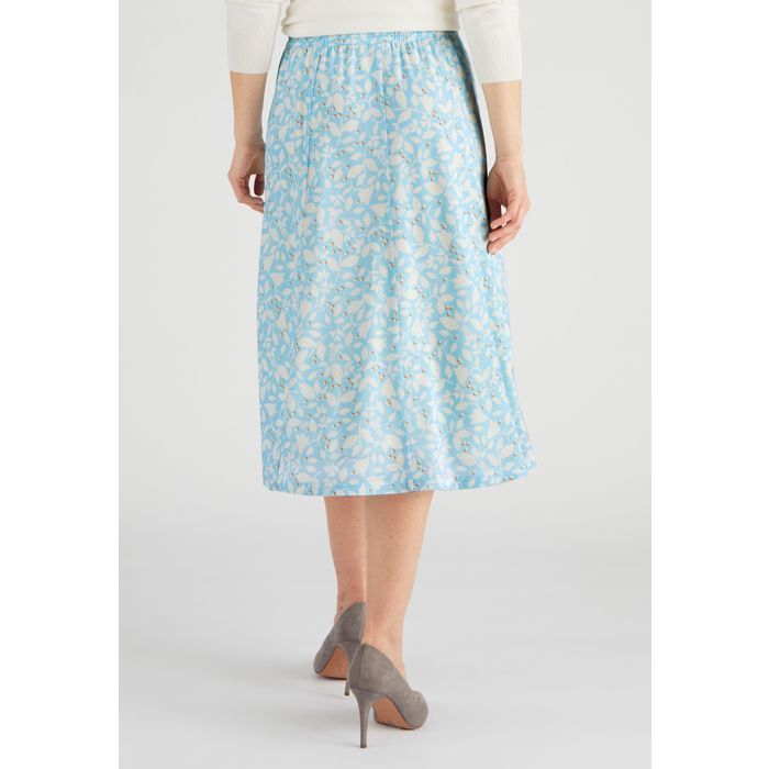 Damart - Jupe maille crêpe stretch - Bleu Feuillage