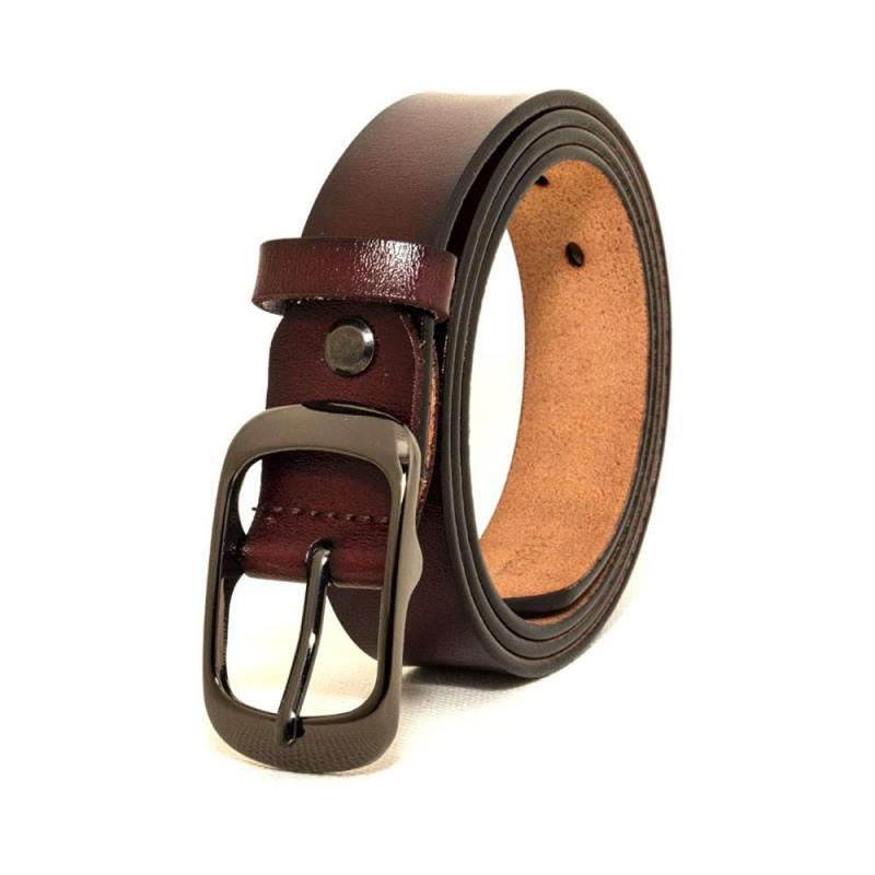 Ceinture pour femme en cuir véritable avec boucle à ardillon simple en alliage, rouge, noir et marron.
