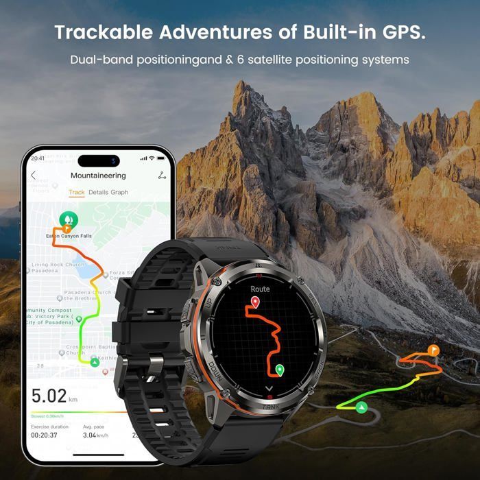 Relógio Inteligente Masculino KOSPET T3 Ultra - Smartwatch GPS, Bateria de 470 mAh, Tela AMOLED, AOD, Bluetooth - Preto