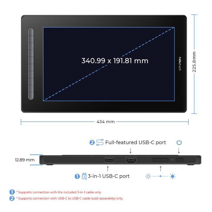 XPen-Artist 16 Grafiktablett der 2. Generation mit 15,4-Zoll-Bildschirm – X3-Chip-Stift mit 8192 Druckstufen – Kompatibel mit Windows, Mac und Linux