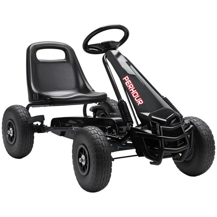 Kart à pédales - Go-Kart pour enfants - AIYAPLAY - siège réglable, pneus EVA, embrayage manuel et frein - 110 x 61 x 62 cm - noir