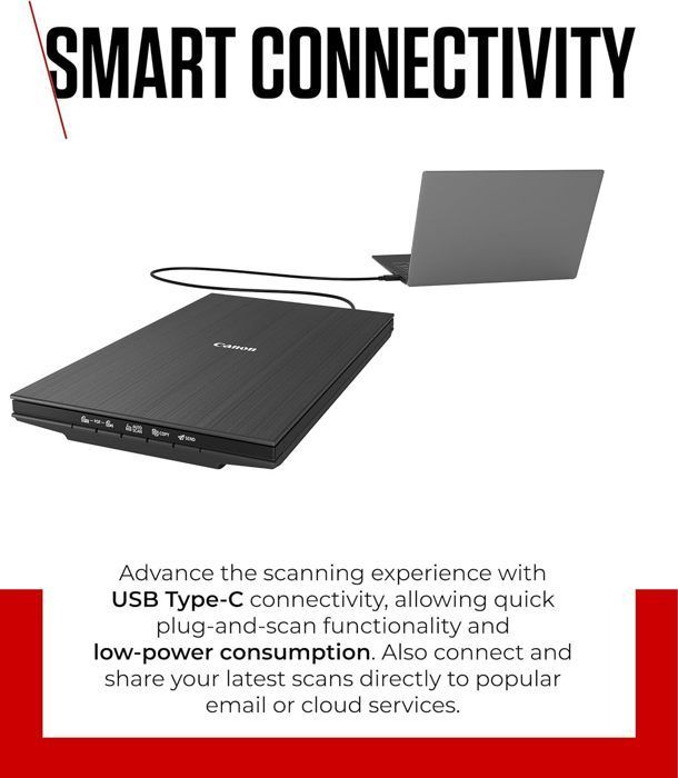 Scanner de Documents Canon LiDE 400,Noir, Design Peu Encombrant avec Connectivité USB Type-C, Fonctionnement Facile avec Une Seule