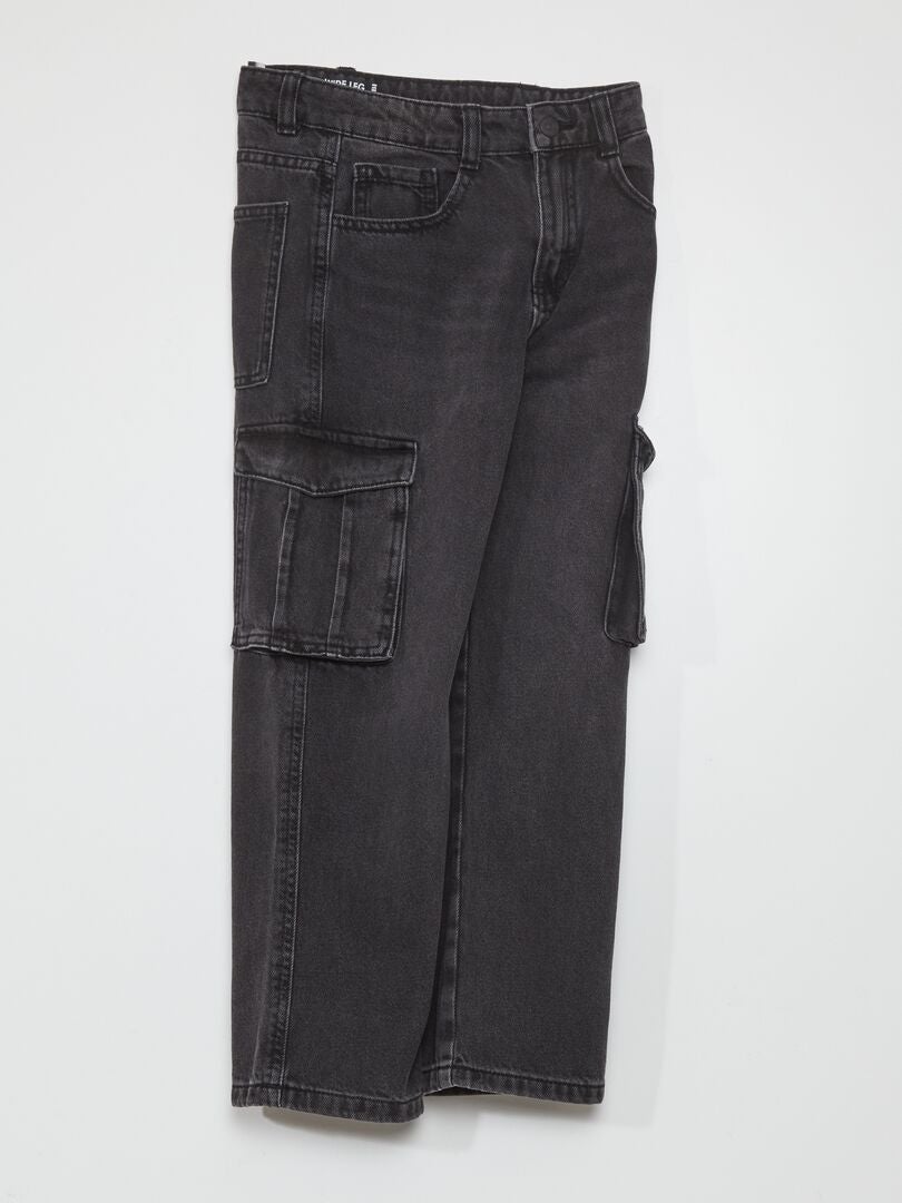 Calça jeans de perna larga com bolsos - CINZA