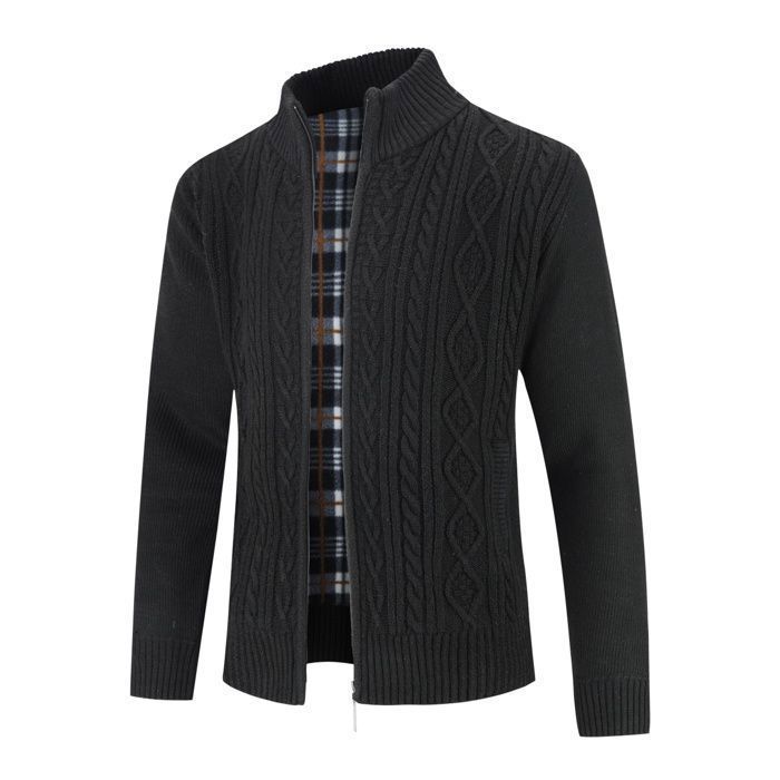 Allthemen Herren-Pullover mit Stehkragen, langen Ärmeln, Seitentasche, warm und bequem, schwarz